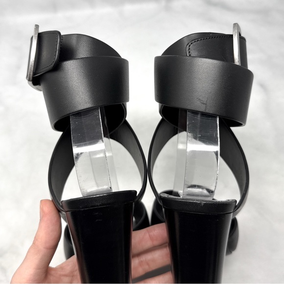 Saint Laurent Oak 100 Buckle Strappy Square Toe Sandal Block Heels Glam Black 36 - Picture 7 of 15